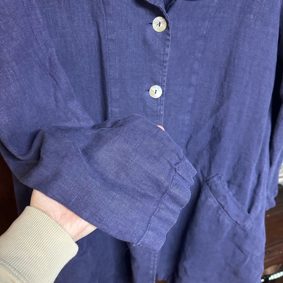 Cut Loose Purple 100% Linen Collar Top Dress Coat Made in USA SM Oversized - Picture 8 of 9